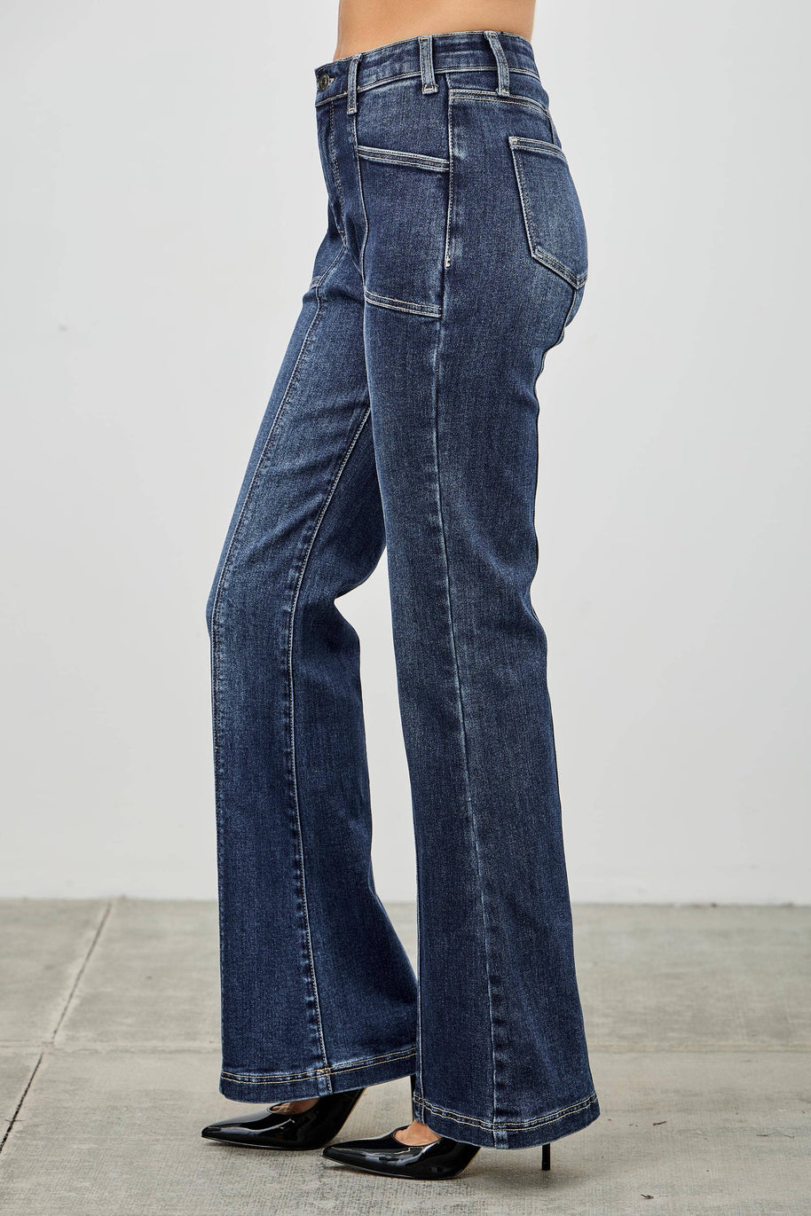 High-Rise Boot Cut Jeans Seam Detail