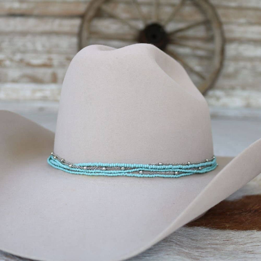 Dusty Blue Multi-Strand Beaded Hat Band