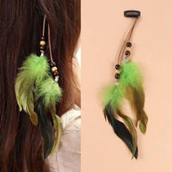 Long Beaded Feather Tassel Hair Clip