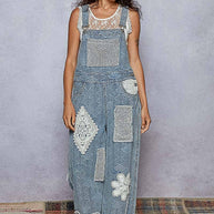 Crochet contrast patch overalls