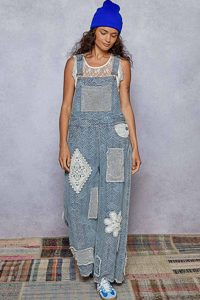 Crochet contrast patch overalls
