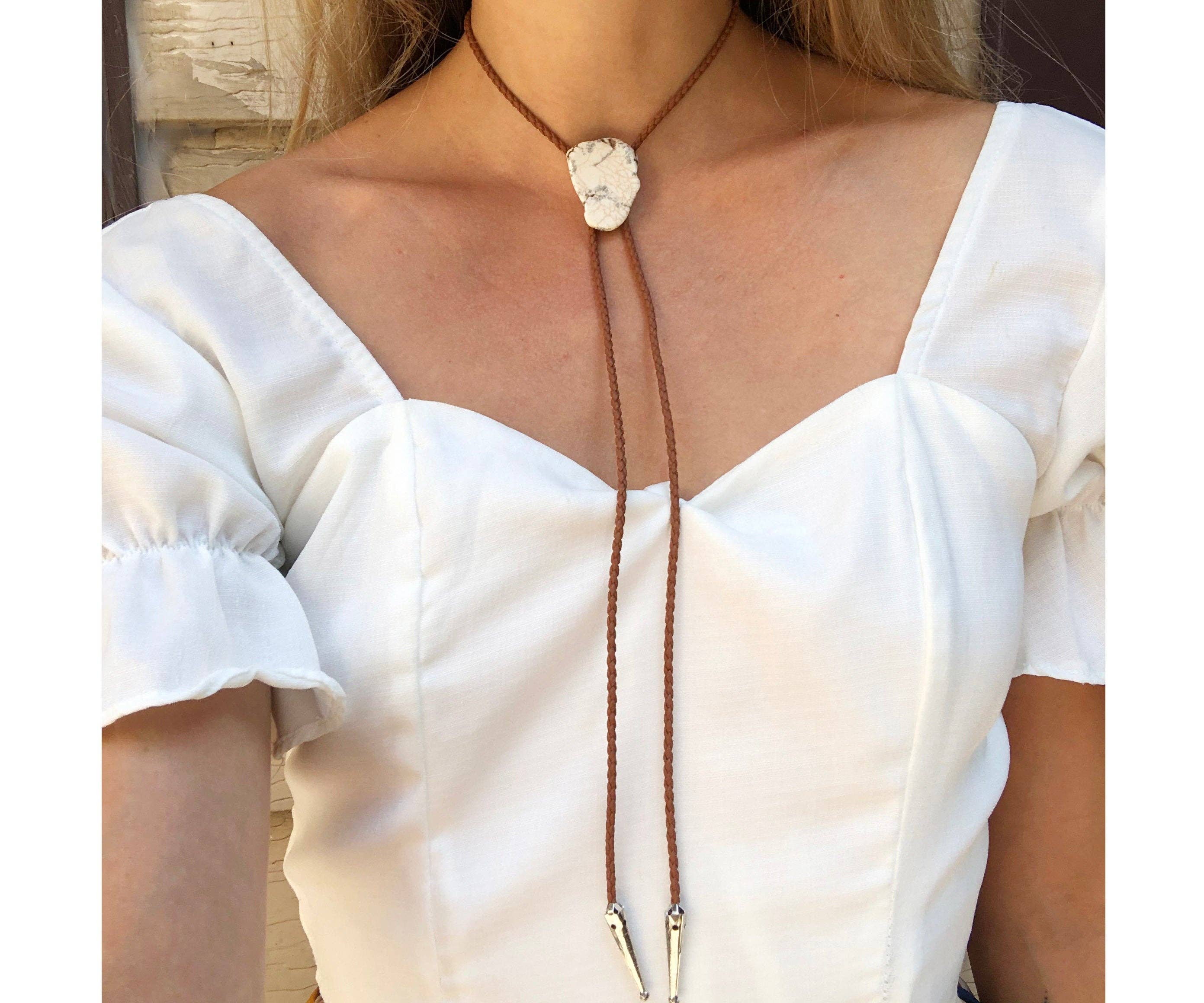 Gemstone Bolo Tie - Howlite
