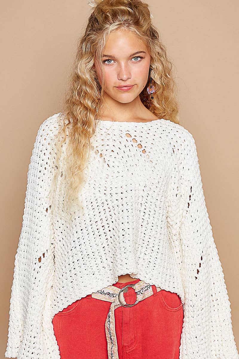 Semi-cropped chenille sweater