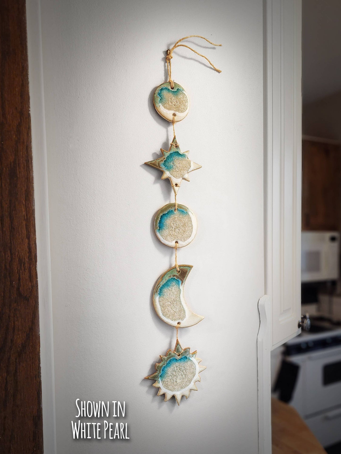 Handmade Celestial Wall Hanging, Sun Moon Stars: Jade