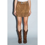 Faux Suede Star Fringe Mini Skirt, Camel
