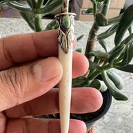 Hand craved bone with turquoise pendant, Tibetan Silver