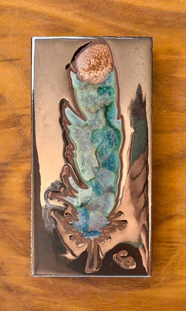 Watercolor Feather on Silver 3”x6” Hand-Glazed Ceramic Tile