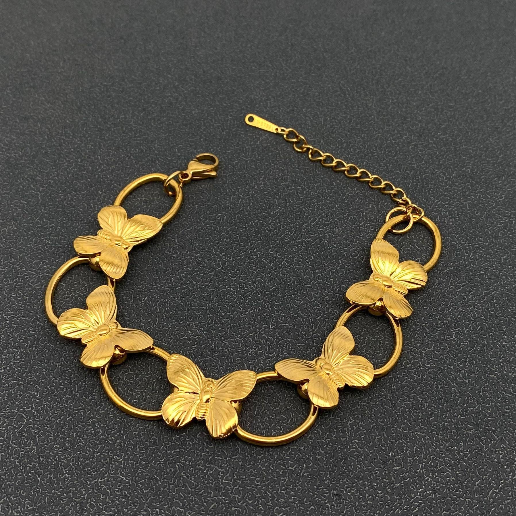 18K GP Steel Butterfly Linked Bracelet