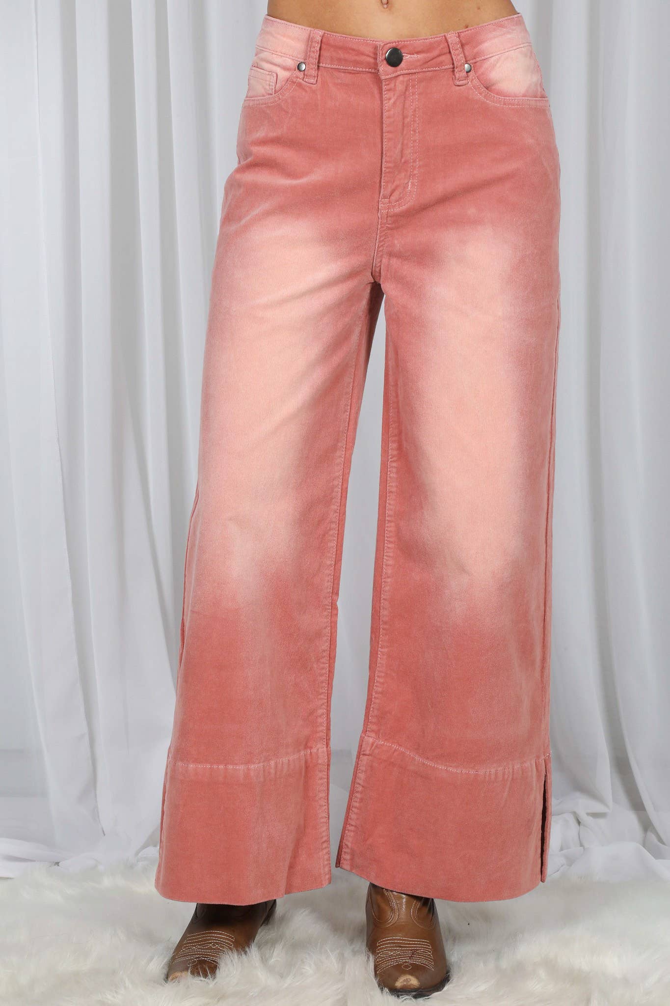 Stone Washed Cotton Corduroy Cropped Pants