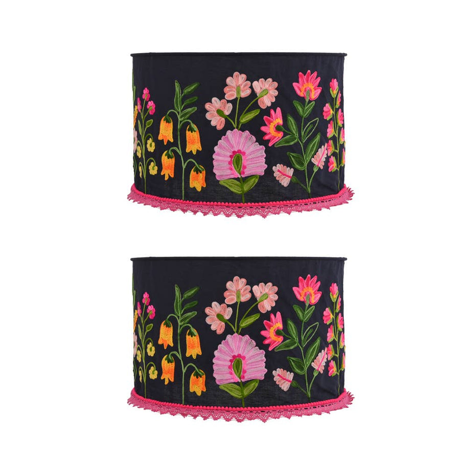 Black & Pink Embroidered Lamp Shade