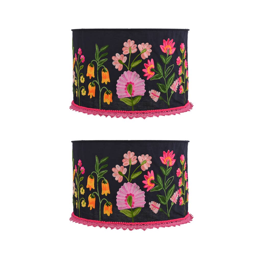 Black & Pink Embroidered Lamp Shade