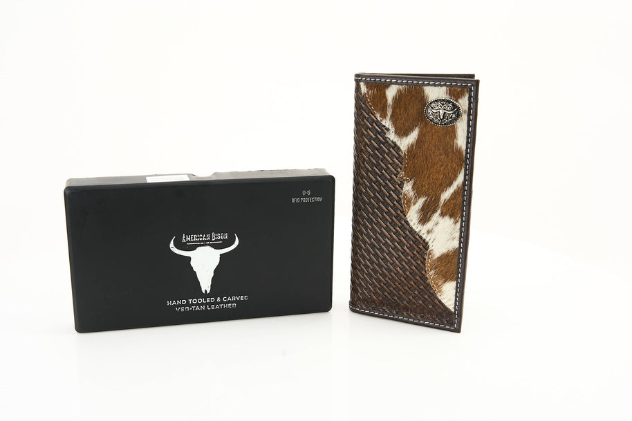 Bison Hide Western Rodeo Wallet with Basket Weave & Concho