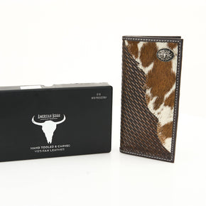Bison Hide Western Rodeo Wallet with Basket Weave & Concho