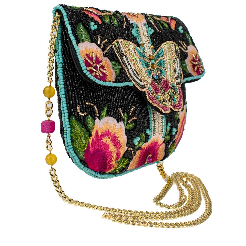 Hand-Beaded Black Butterfly Crossbody