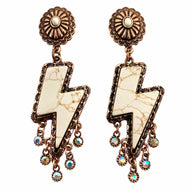 Lightning Bolt Turquoise Stone Rhinestone Earrings