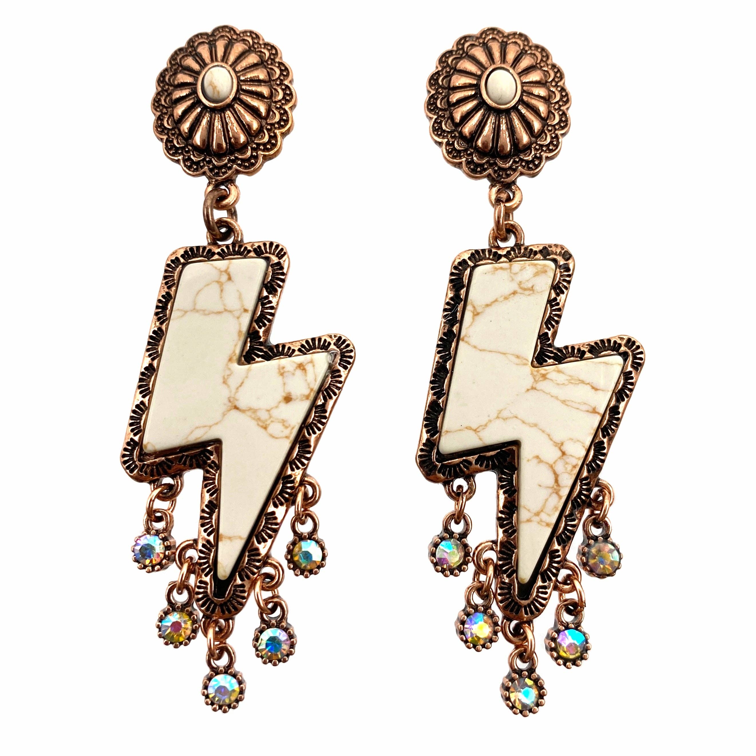 Lightning Bolt Turquoise Stone Rhinestone Earrings