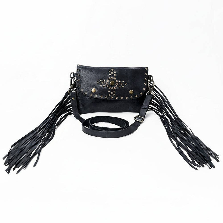 Spaghetti Western Leather & Fringe Envelope Purse, Black
