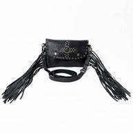 Spaghetti Western Leather & Fringe Envelope Purse, Black