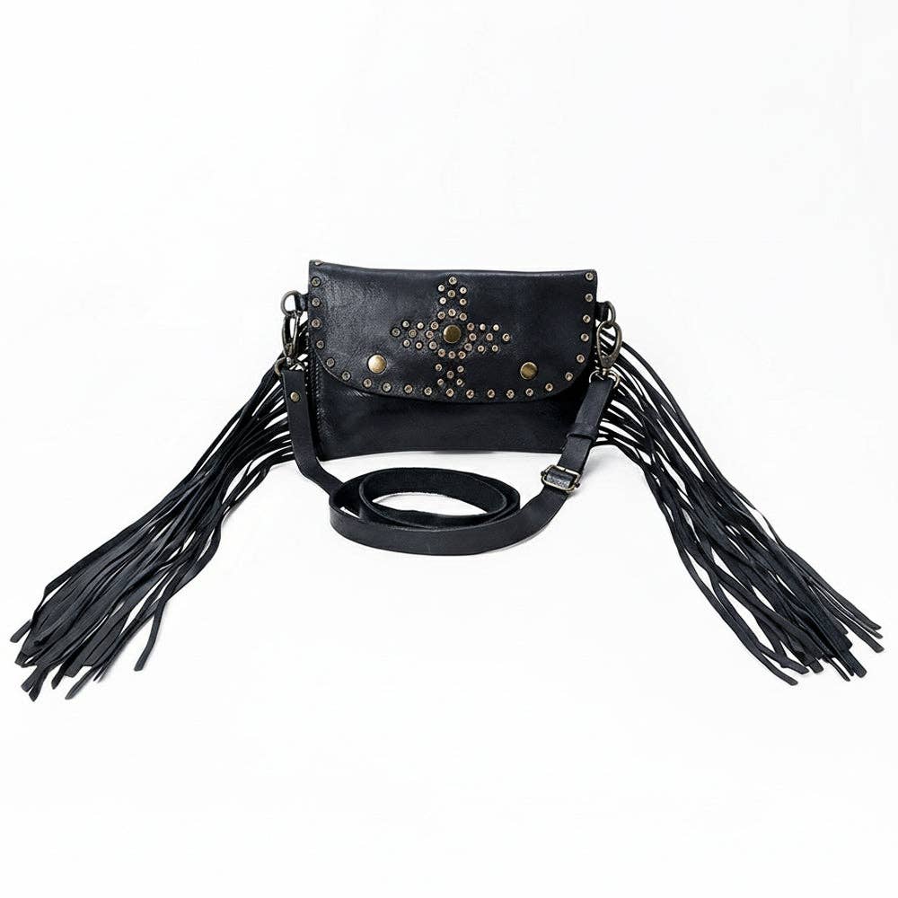 Spaghetti Western Leather & Fringe Envelope Purse, Black