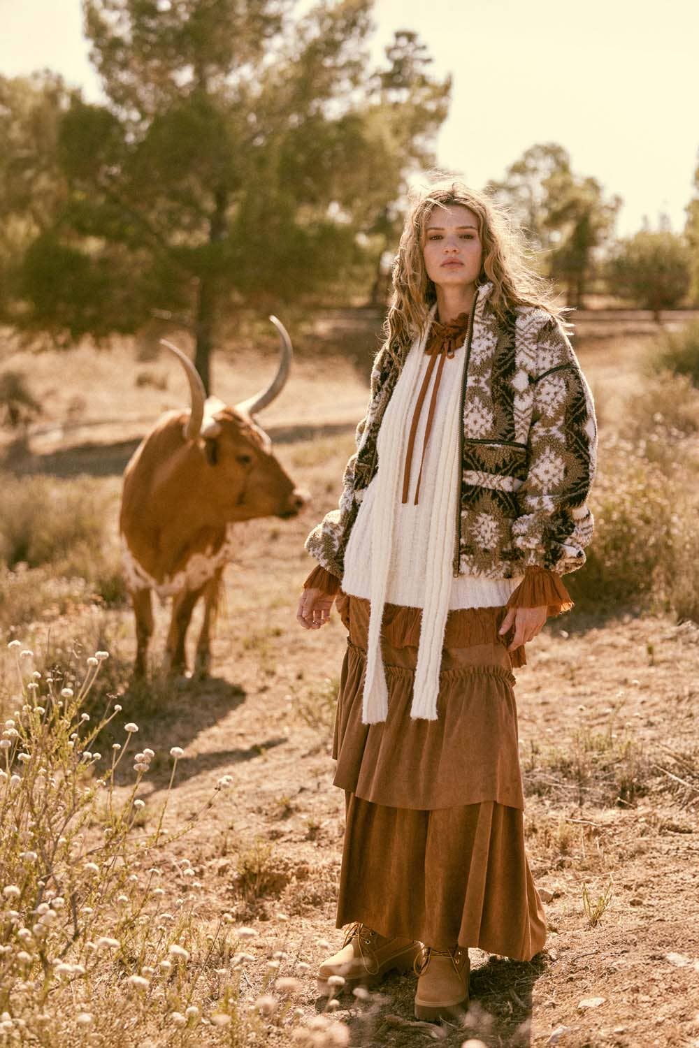 Faux Suede Tiered Maxi Skirt