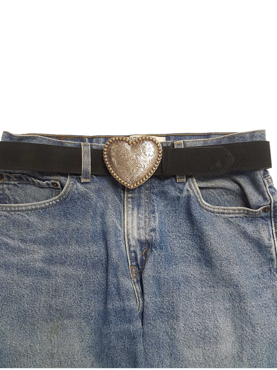 Western Heart Buckle with Black Suede Belt