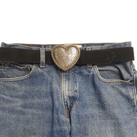 Western Heart Buckle with Black Suede Belt