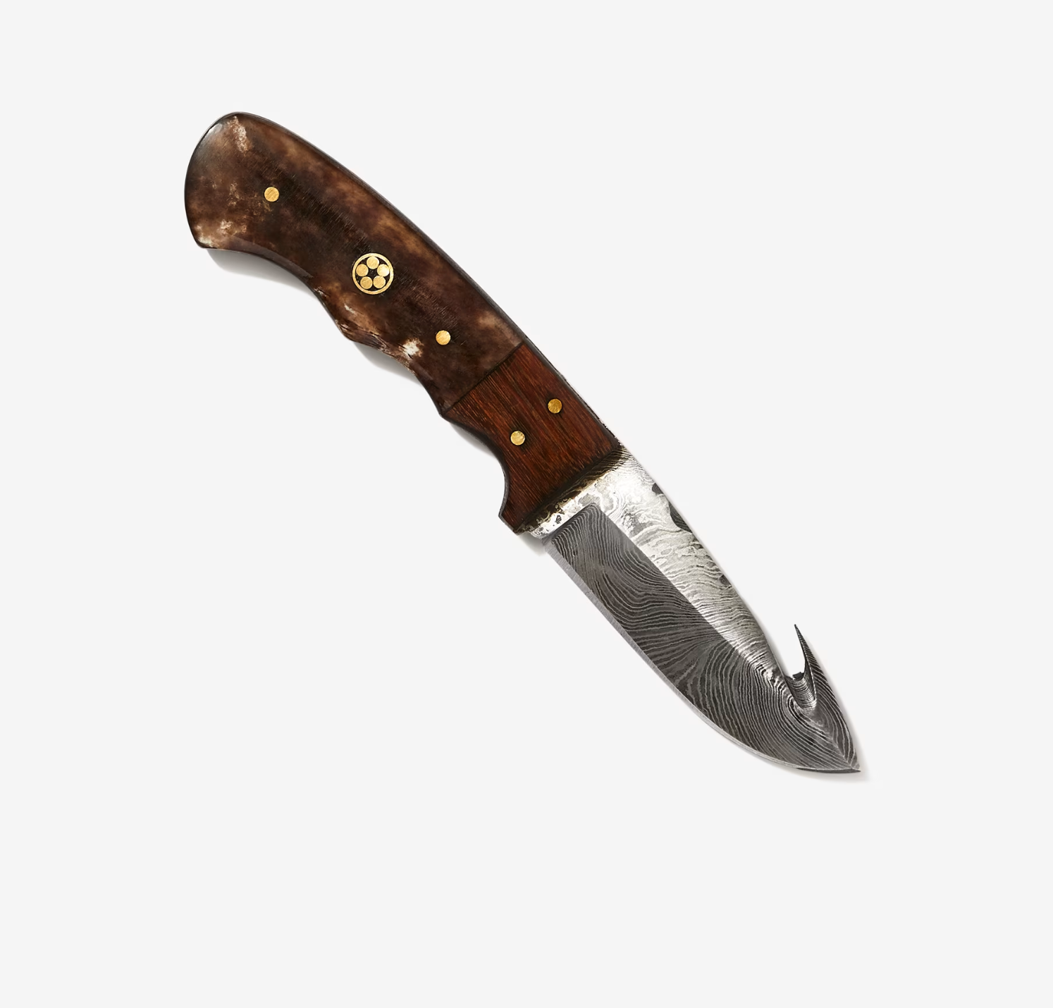 Damascus Skinning gut hook, Hunting Knife by Titan TD-1 7 6