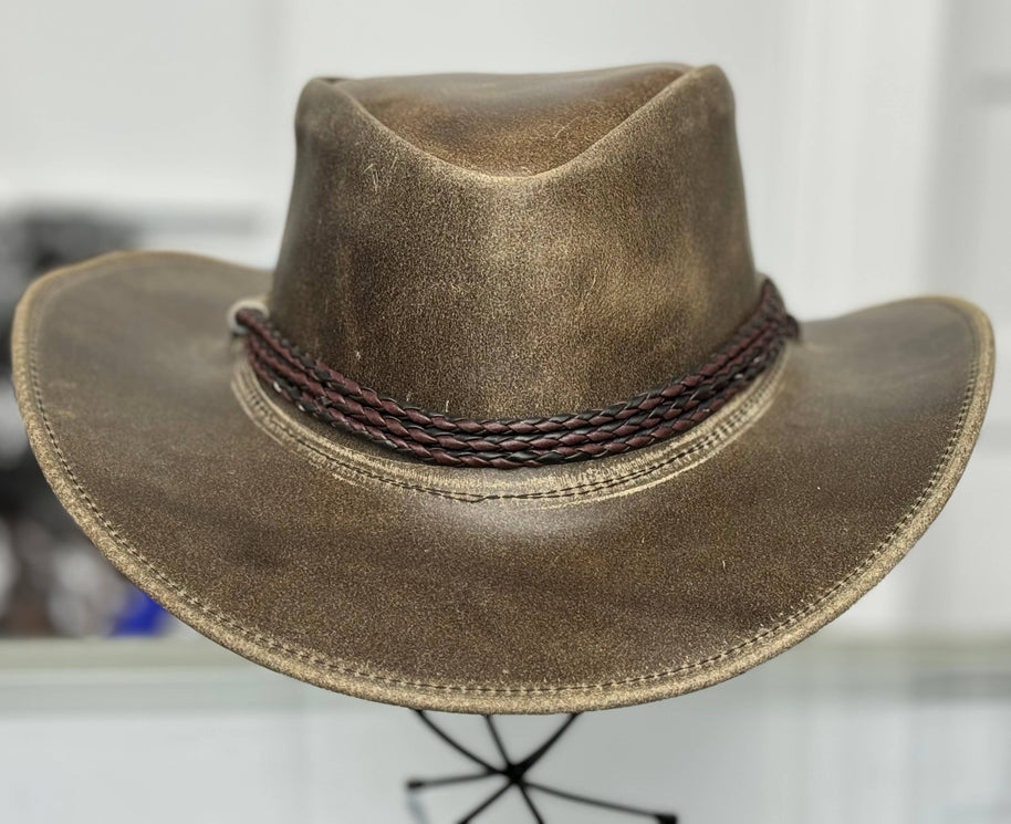 Banjo  Leather Cowboy Western Hat
