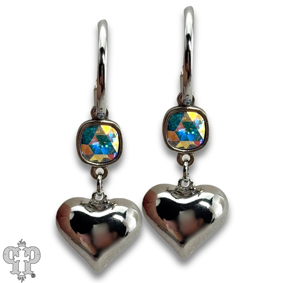 Swarovski® crystals puffed heart earrings