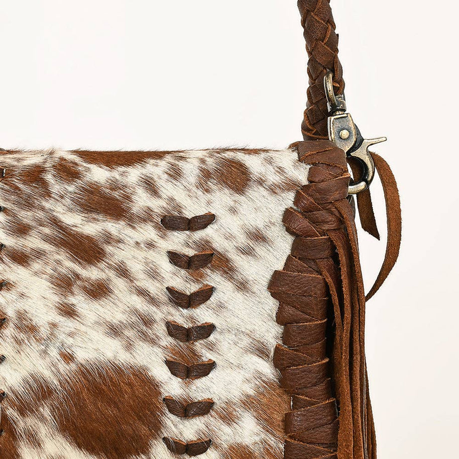 Hair-On Cowhide Crossbody Clutch Bag with Fringe