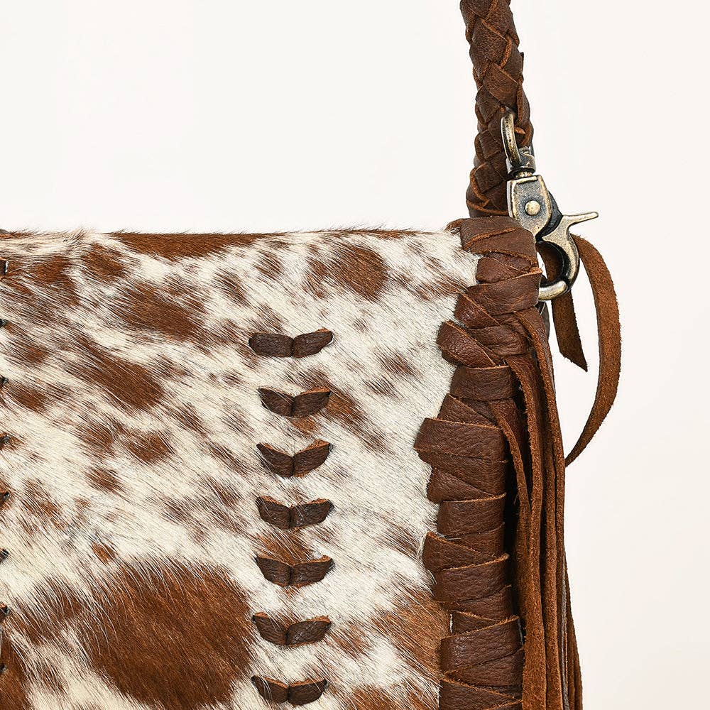 Hair-On Cowhide Crossbody Clutch Bag with Fringe