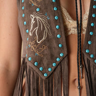 Western Horse Embroidery Fringe Vest