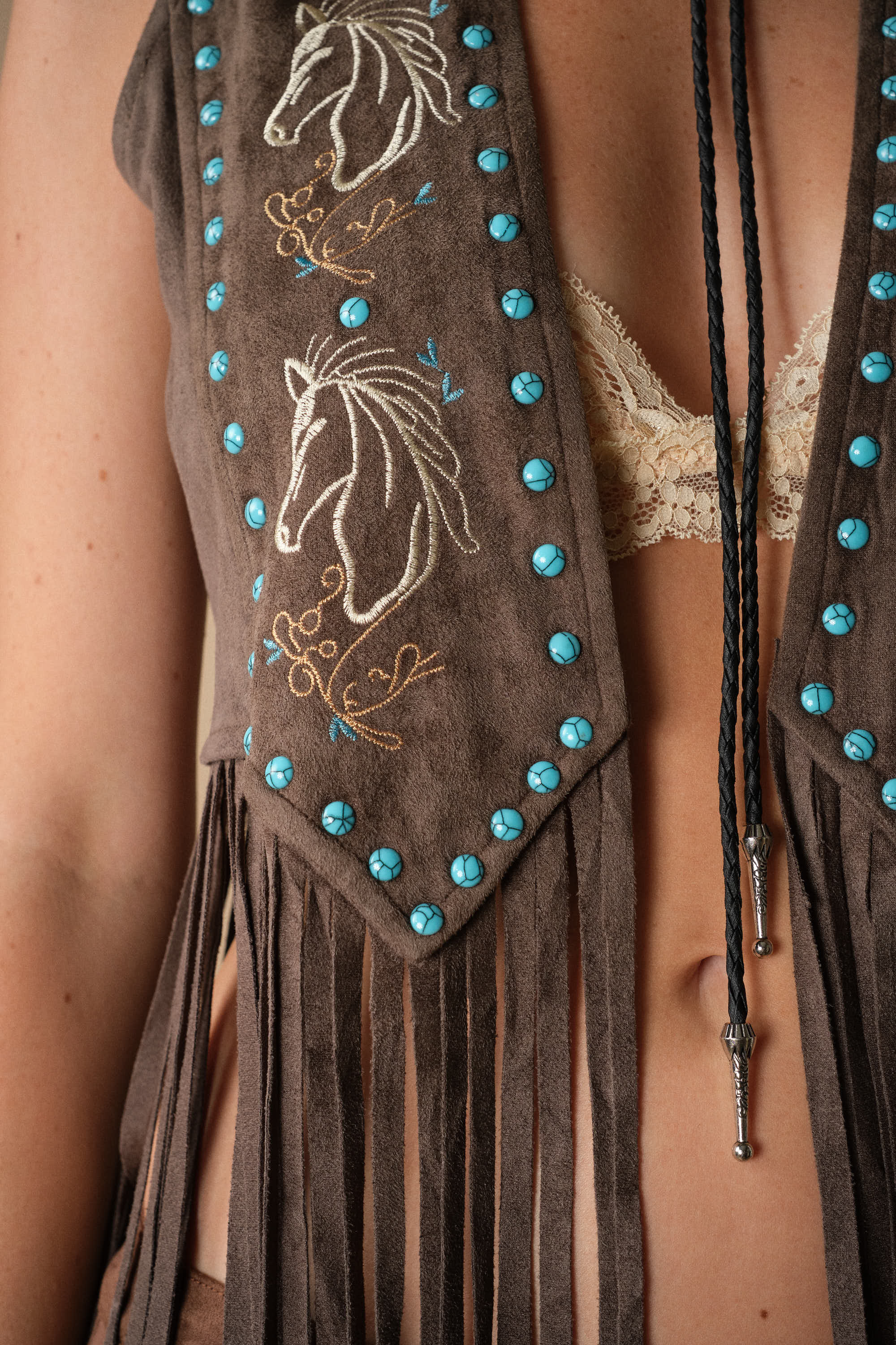 Western Horse Embroidery Fringe Vest