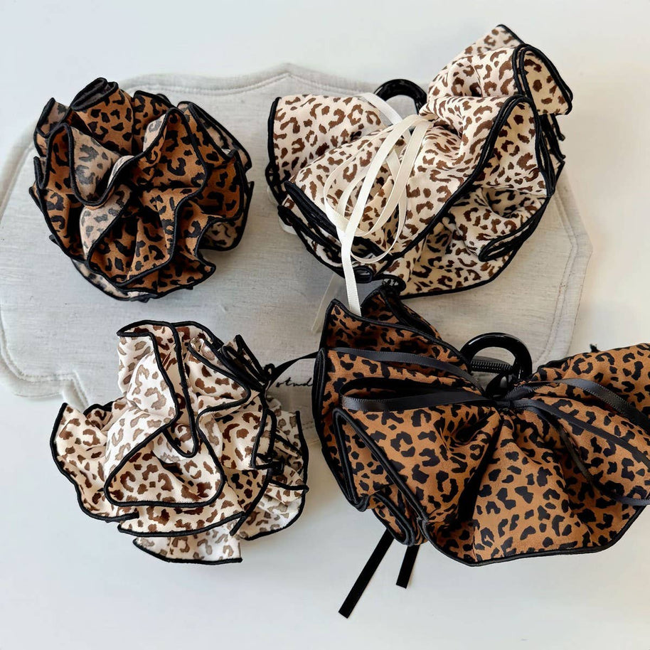Leopard Bow Flower Claw Clip
