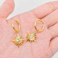 18K GP S. Steel Star Pendant Huggie Earrings
