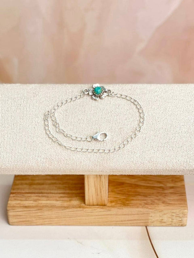 Delicate Silver & Turquoise Flower Bracelets