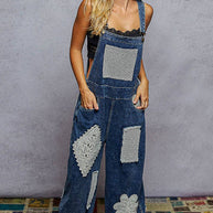 Crochet contrast patch overalls