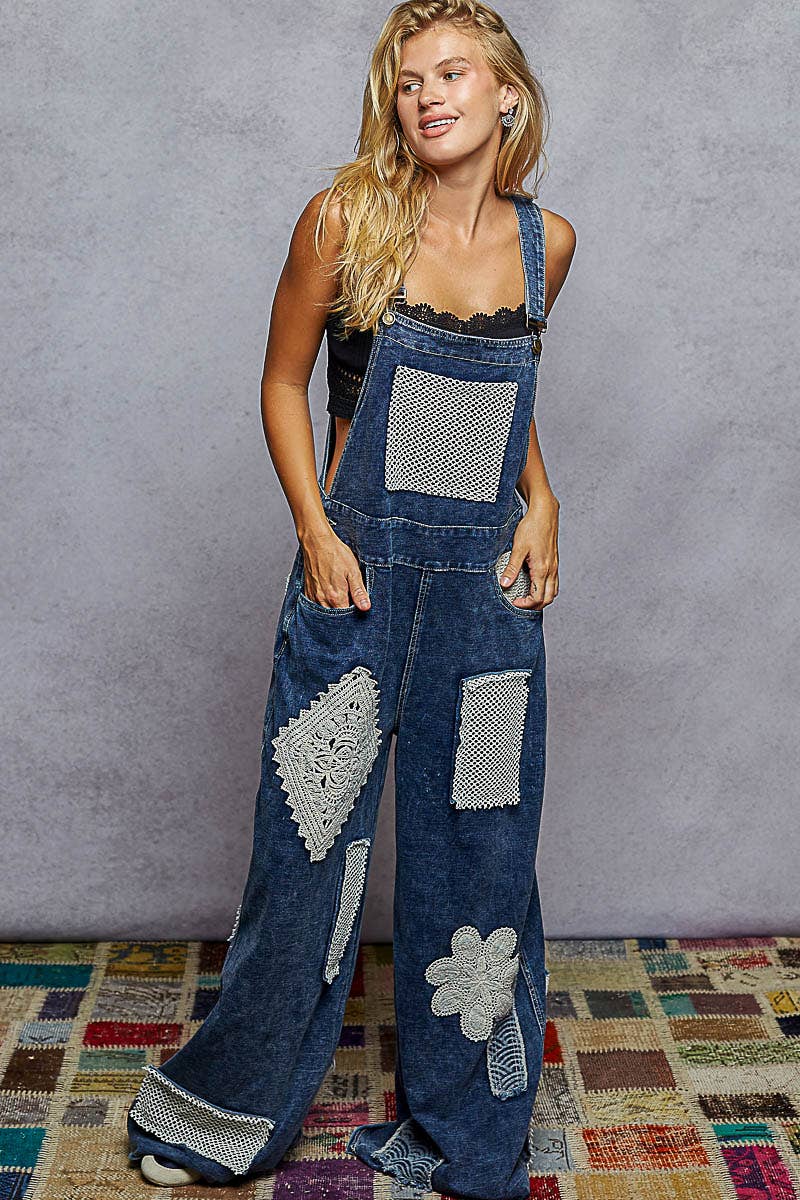 Crochet contrast patch overalls