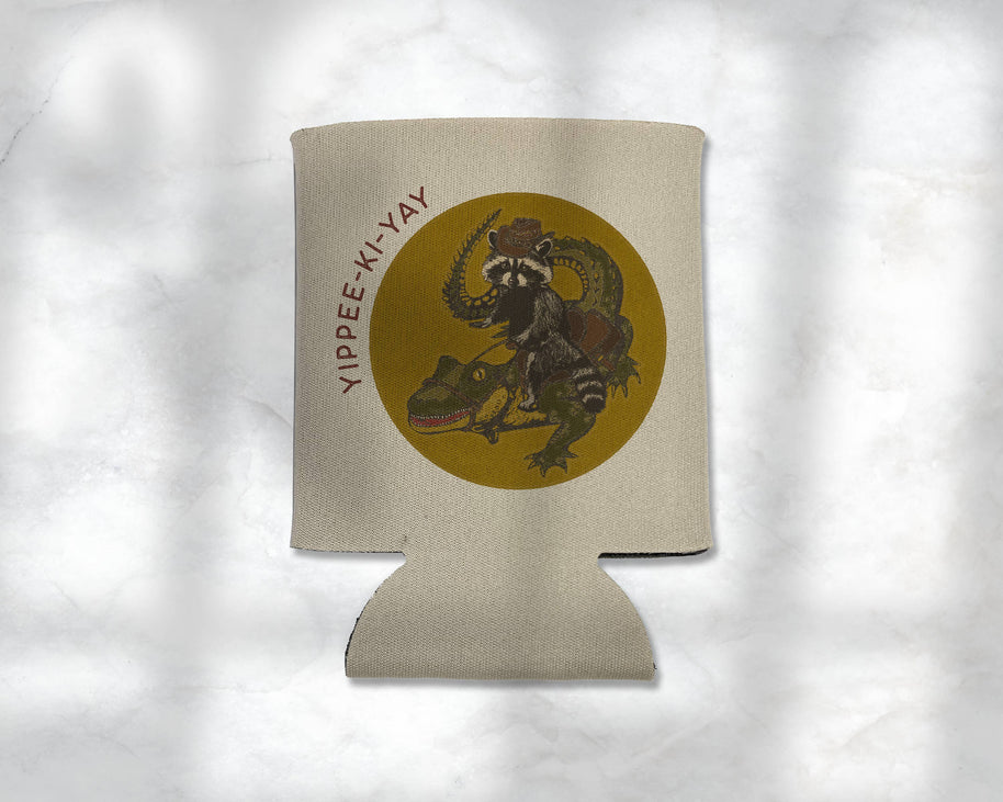 Yippee-Ki-Yay, Raccoon and Alligator Cowboy Koozie