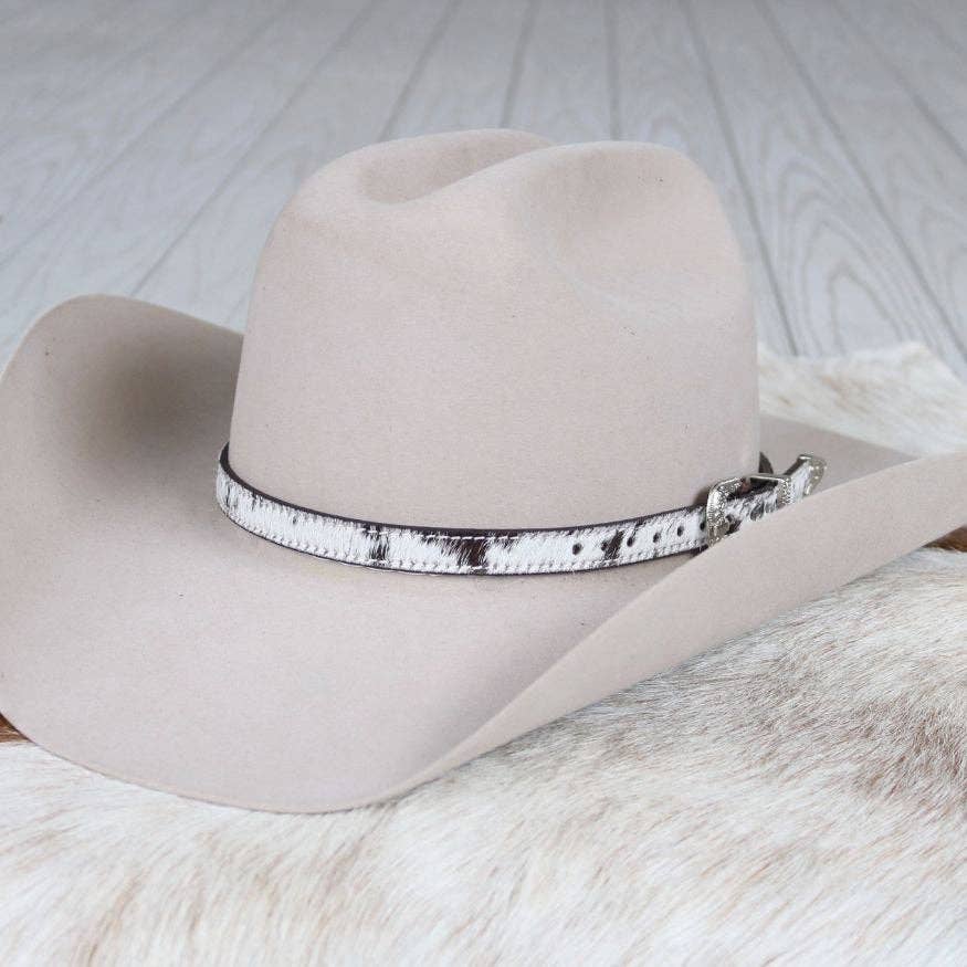 Stockton Cowhide Hat Band with Silver Buckle