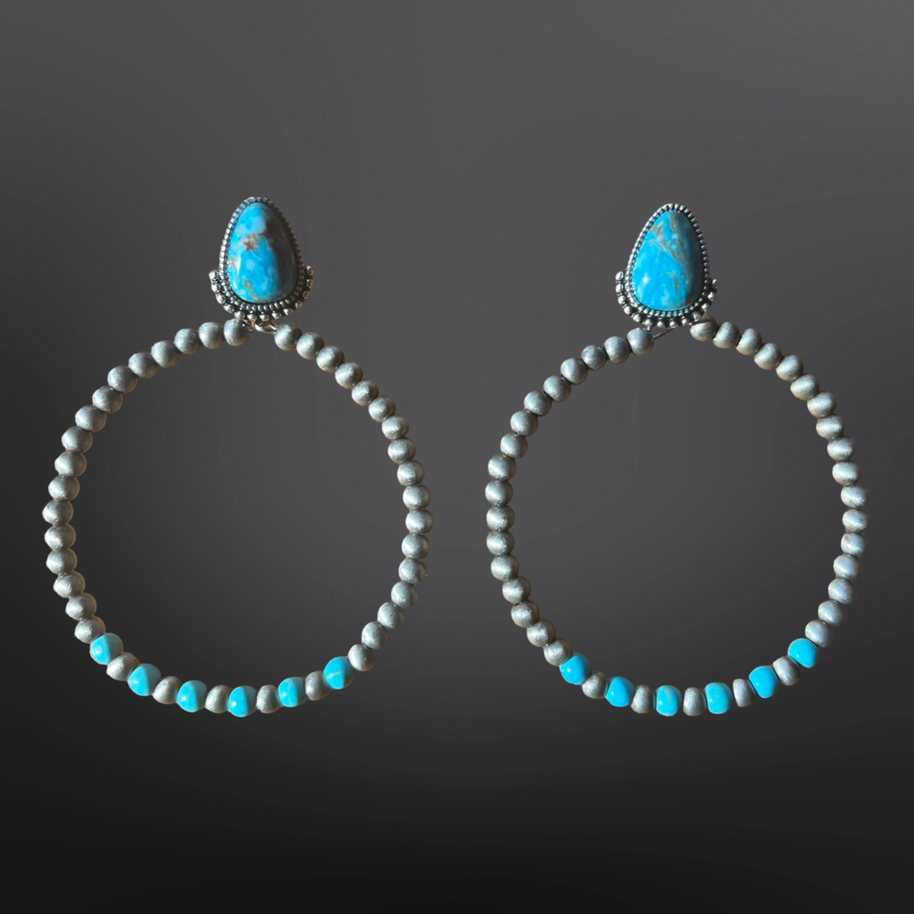 Western Faux Turquoise Pearl Hoop Earrings