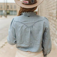 Light Wash Long-Sleeve Denim Pearl Snap