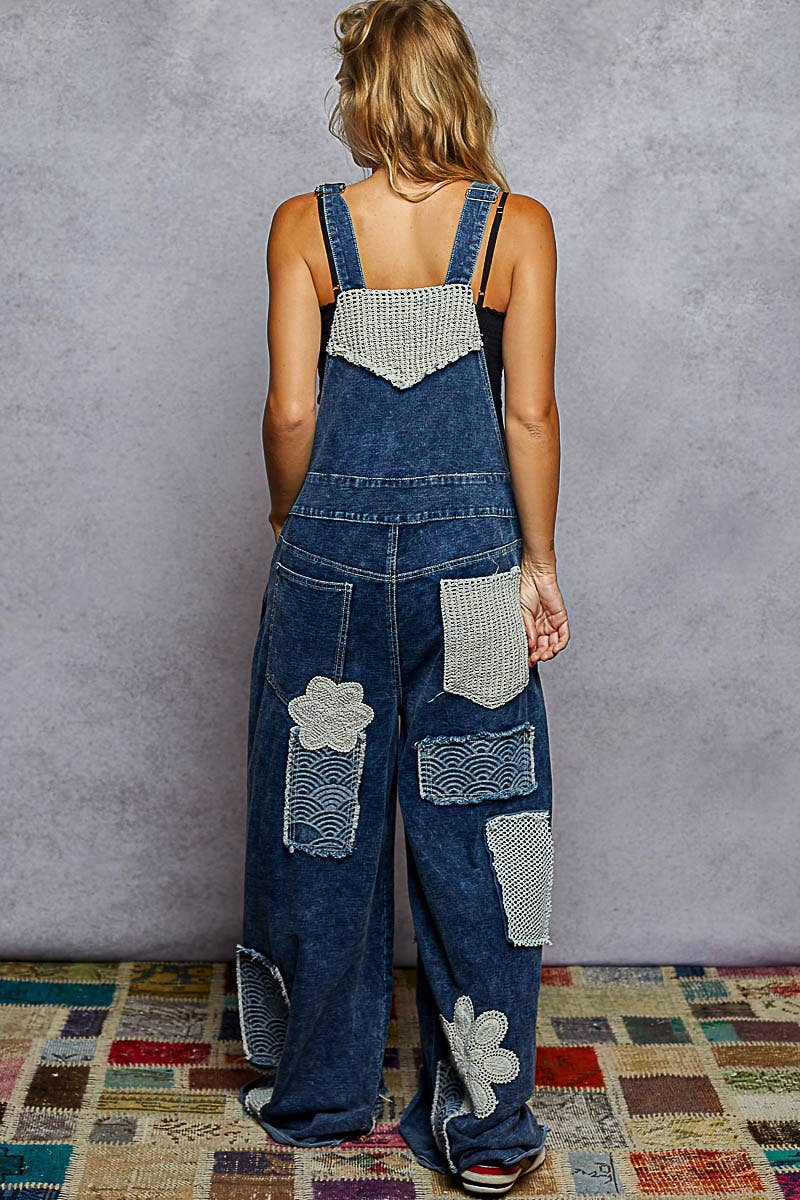 Crochet contrast patch overalls