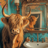 Highland Cow Looking in a Mirror Art Print