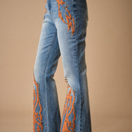 Western Suede Detail Bootcut Jeans