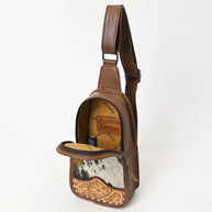American Darling Hair-On Cowhide Western Leather Sling Bag - Hand-Tooled