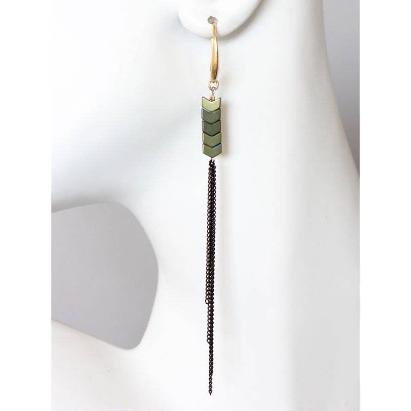 Green hematite &  chain fringe should duster earrings