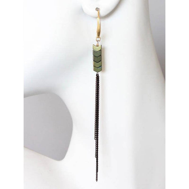 Green hematite &  chain fringe should duster earrings