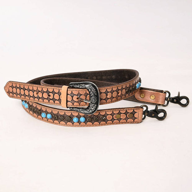 Tooled Leather Sling Bag Strap with Turquoise Beads ADBT146