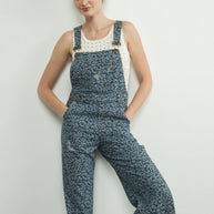 Animal Print Wide Leg Denim Overalls